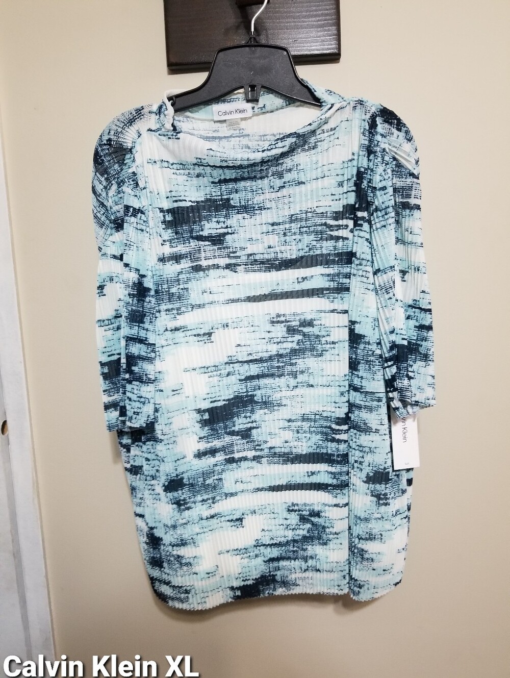 Calvin Klein Blouse XL Abstract 3/4 Sleeve Semi sheer + Tank Underneath Nwtags